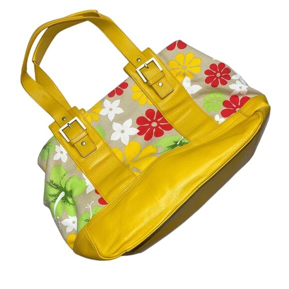 Audrey Brooke Women's Yellow Floral Satchel Tote Handbag - Picture 2 of 6